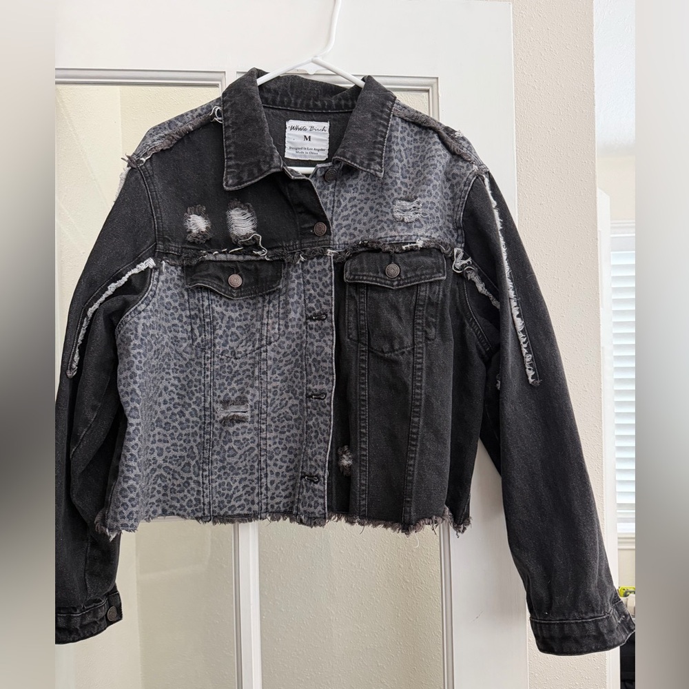 White Burch Black & Leopard Jean Jacket